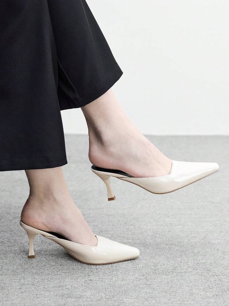 CUCCOO BIZCHIC Women's Pointed Toe Stiletto Heel White PU Slip-On Pumps, Fashionable Minimalist Design, Comfortable For Daily, Party And Banquet Wear Spring Shoes