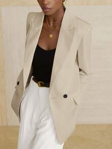 Aveloria Modichic Women's Business Style Solid Color Double-Breasted Blazer Jacket For Commuting, Autumn  - Apricot - View 3