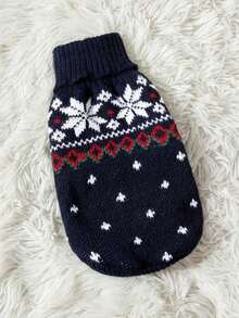 PETSIN 1pc Christmas Snowflake Pet Sweater In Navy Blue Warm Pet Clothes - Multicolor - View 2