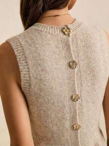 Poéselle Chaleco de punto con volantes para uso casual y de oficina para mujeres - Albaricoque - Ver 3