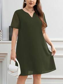 SHEIN Clasi 大码纯色简约休闲短袖连衣裙 - 軍綠色 - 查看 4