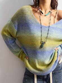 Bohemela 女士休闲渐变色落肩宽松针织衫，春秋季