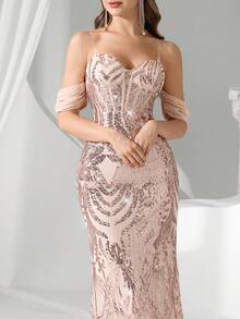 Coutiva 女士闪亮无袖晚礼服（华丽装饰） - 粉色 - 查看 4