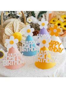 1顶雏菊生日帽，适合生日派对，创意头饰，花朵生日蛋糕帽，派对拍照道具 - 彩色 - 查看 4