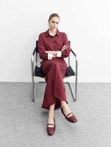 CUCCOO BIZCHIC Women's Casual Versatile Commute Simple Buckle Flats Valentine's Day - Burgundy - View 6