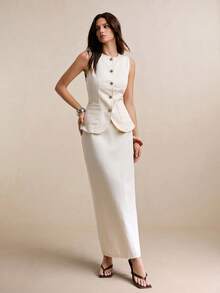 Poéselle 女士休闲牛仔背心和迷你裙套装 - 白色 - 查看 4