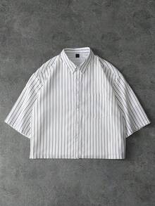 PAVTROS 男士字母条纹单排扣休闲短袖衬衫 - 白色 - 查看 7