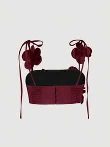 Aveloria Rosie 白色精致花卉装饰短款吊带背心 - 紅色 - 查看 2