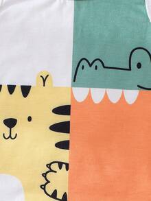 Baby Boys' Cartoon Animal Print Sleeveless Tank Top And Shorts Set, Suitable For Casual Outings, Outdoor Activities, Sports And Play, Parties, And Family Outings - Multicolor - View 3