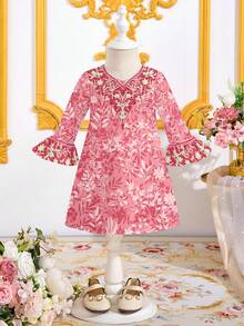 Pink Floral Baby Girls Elegant Muslim Jalabiya,Autumn Prayer Abaya,Modest Kaftan Dress For Party & Casual Wear,Spring & Summer Minimalist Jalabiya - Multicolor - View 2