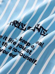 AXEPEAK Men's Summer Casual Striped Sculpture Print Front Button Short Sleeve Shirt - Multicolor - View 5