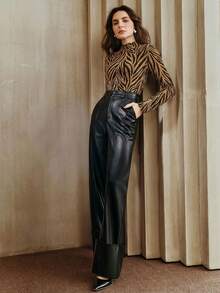 Anewsta Áo thun dài tay ôm dáng màu đen thanh lịch, cổ cao, chất liệu vải dệt kim, xếp ly màu bạc và vàng, dành cho nữ, thích hợp cho mùa thu. - Rượu sâm banh - Xem 4