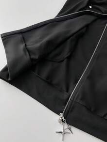 Elamini Y2K风格无袖长款连帽修身针织外套，带铆钉装饰，春夏款