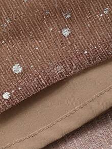 DAZY 女士优雅亮片V领荷叶袖抽绳连衣裙，夏季婚礼宾客礼服闪亮长裙吊带裙 - 金色 - 查看 11