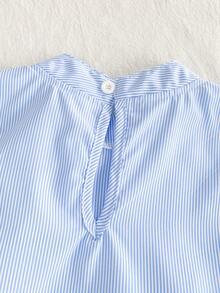 Vintaside Kids 女童春夏无袖小领简约时尚条纹上衣搭配简约百搭时尚条纹裤套装，适合旅行、度假或日常休闲聚会。 - 藍色 - 查看 5