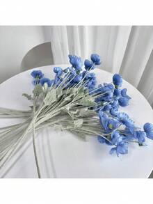 6支人造罂粟花，长59厘米，4朵花，简约现代风格，可弯曲且不褪色 - 可用于DIY花墙、场景布置、客厅和卧室花瓶插花、婚礼、派对装饰。 - 冰魄藍 - 查看 3