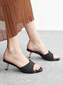 CUCCOO BIZCHIC Women's Plaid Fashion Casual High Heel Slide Sandals Spring Shoes - Black - View 5