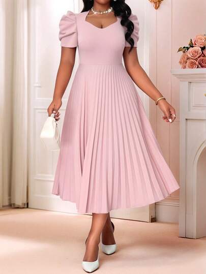 SHEIN Lady Plus Size Women Solid Color Sweetheart Neck Puff Sleeve Pleated Hem Elegant Dress Summer  Summer Dress   Valentine's Day  Valentine  Valentine Outfits For Women   Elegant Dresses For Party   Party Outfit Wedding Party Dress  Pink Elegant Dress For Women Elegant Midi Dress Pleated Midi Dress Pink Summer Dress Puff Sleeve Dress Graduation Ceremony Graduation Dress Spring Casual Dresses For Women Graduation Dress Women  Valentine Summer Summer Clothes Summer Clothes  Pink Elegant Midi Dress Pink Dress For Women Elegant Summer Elegant Dress   Vacation Vacation Dress Summer Dresses For Women Casual Women's Dresses   Pink  Pink Dress Elegant Pink Dress