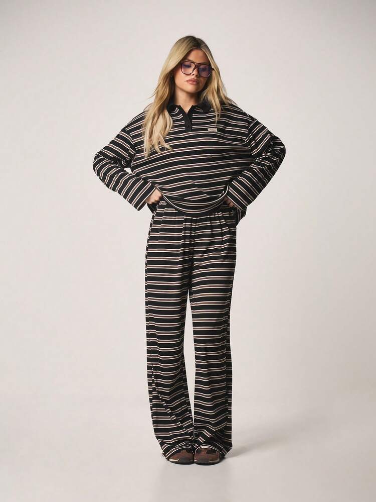 MISSGUIDED Oversized Striped Long Sleeve Hoodie And Wide Leg Palazzo Pants Two Piece Matching Co Ord Set Fall Winter Loungewear