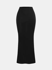 SHEIN Girlism 少女蓝色休闲碎花不对称褶皱修身半身裙两件套，适合夏季度假穿着 - 黑色 - 查看 4