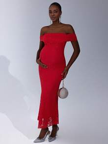 Cheriluna Maternity 优雅孕妇蕾丝露肩鱼尾修身写真连衣裙