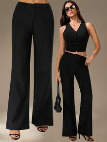 SHEIN Tall Quần ống loe nữ mùa Xuân & Hè: Lãng mạn/Dự tiệc/Trang trọng/Sinh nhật/Phong cách thập niên 90/Công sở thường ngày/Thanh lịch/Trang phục miền Tây/Đi chơi/Thời trang/Thường ngày/Phong cách Y2K/Câu lạc bộ/Văn phòng/Tiệc cocktail/Cổ điển/Tiệc tưng bừng/Vui nhộn/Sang trọng/Phong cách quý tộc/Thời trang đường phố/Kỳ nghỉ/Buổi hòa nhạc đồng quê/Công sở/Kín đáo/Kỳ nghỉ xuân/Tiệc độc thân/Buổi hòa nhạc/Phong cách cá tính/Cơ bản/Lễ tốt nghiệp/Quần ống loe, Thu - màu đen - Xem 9
