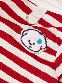 PETSIN Quần áo cho chó sọc cho mùa xuân và mùa thu Áo khoác ngoài để sử dụng dây xích Bộ đồ bốn chân ấm áp một mảnh cho chó Teddy, Bichon, Pomeranian Phong cách mùa thu và mùa đông - Sọc đỏ và trắng - Xem 3