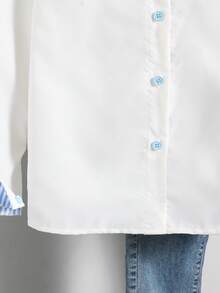 Tween Girls' Casual Everyday Commute Versatile Colorblock Striped Cuff Long Sleeve Shirt, Spring/Autumn - White - View 5