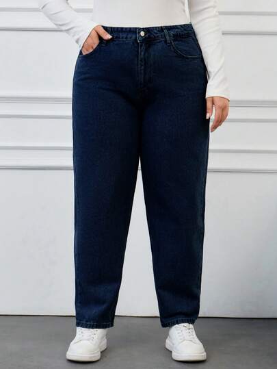 RueChic Plus Size Casual Commuter Washed Tapered Jeans