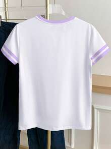 Resyla Women's Casual Colorblock Round Neck Short Sleeve T-Shirt, Versatile For Summer - White - View 2