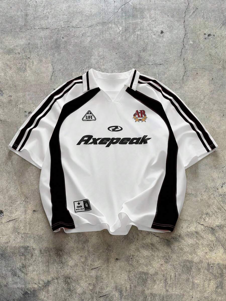 AXEPEAK Áo polo nam tay ngắn phối màu in chữ, kiểu dáng thường ngày, đa năng. - Nhiều màu - Xem 1