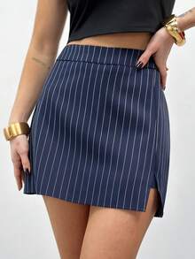 Firerie Falda pantalón de rayas azul marino con corte sastre - Minifalda con pantalón corto incorporado para un estilo sin esfuerzo del trabajo al fin de semana, falda pantalón a rayas casual para mujer, falda pantalón de rayas, falda pantalón con corte sastre, falda pantalón para mujer, ropa de trabajo, estilo callejero preppy, minifalda de oficina, armario cápsula de otoño, falda pantalón azul marino, trabajo elegante, moda minimalista - Azul Marino - Ver 12