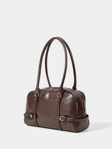 SHECARRY Women's Buckle Design Casual Versatile Shoulder Bag For Daily Use - Mocha Brown - View 4
