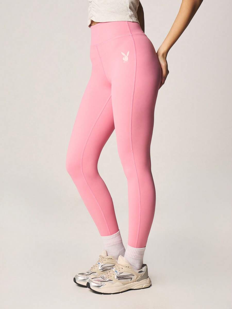 Missguided x Playboy 高腰运动紧身裤，侧边口袋饰有兔子标志，适合健身、跑步、瑜伽等运动，弹力十足。 - 粉色 - 查看 1