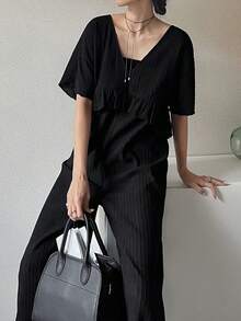 FRIFUL Women's Solid Color Textured Fabric Backless Tie-Up Bow Loose Casual Jumpsuit, Suitable For Spring And Summer Jumpsuit Lounge Sets For Women - Black - View 5