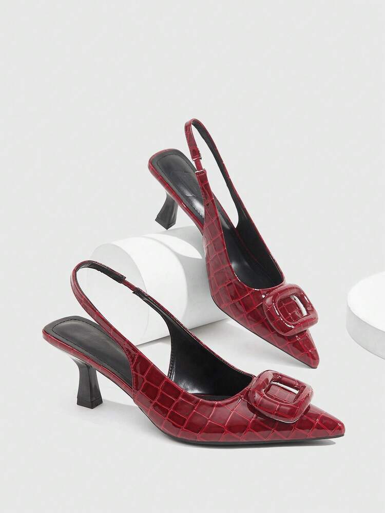 CUCCOO SZL Women Square Buckle Pointed Toe Slim High Heel Ankle Strap High Heel Sandals, Minimalist Fashion Pumps For Christmas Valentine's Day