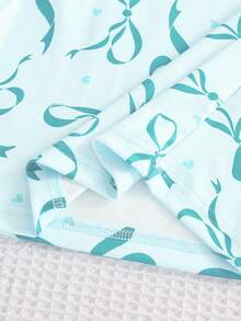 Tween Girl Butterfly Print Leggings And Long Sleeve Top Pajama Set - Mint Blue - View 4