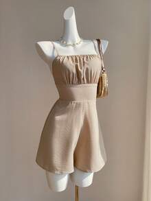 SHEIN EZwear 卡其色编织露背连体裤（女款） - 卡其色 - 查看 6