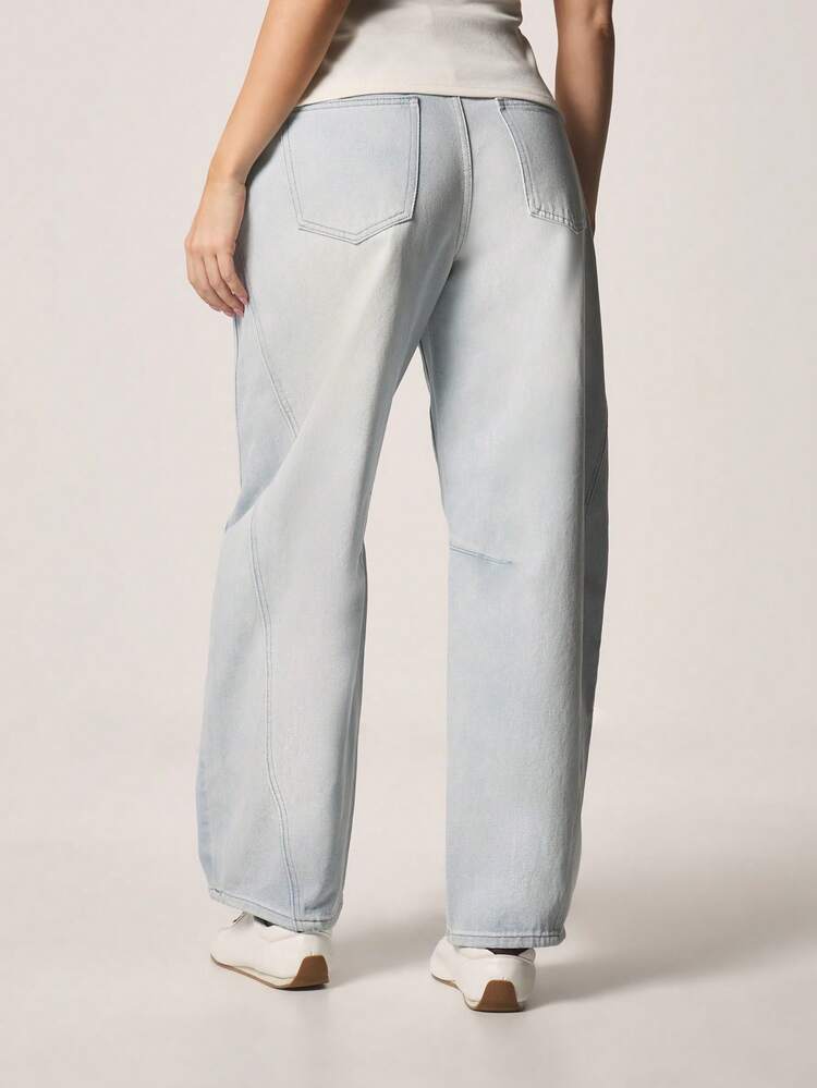 MISSGUIDED Cinched Waist Barrel Jeans High Rise Wide Leg Denim Pants With Relaxed Fit And Light Wash Finish For Casual Everyday Wear