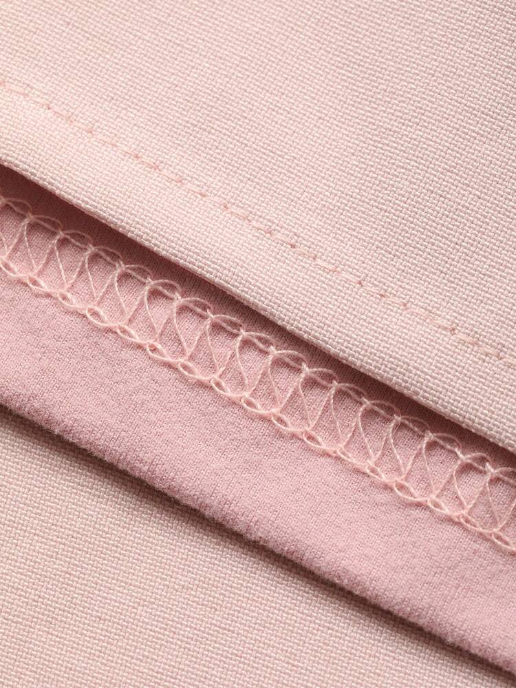 Dazy Plus Plus Size Valentine Cute Bow Tie Collar Loose Long Sleeve Cinched Cinched Waist Casual Long Pink Dress, Spring/Autumn Sundress