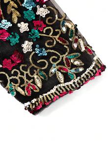SHEIN Clasi Đầm thanh lịch cổ tròn tay lửng 3/4 đính sequin phối hoa dành cho nữ cỡ lớn - màu đen - Xem 12