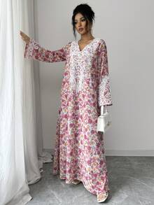 Yasmyna 女士刺绣雪纺花卉浪漫优雅度假阿拉伯风格连衣裙 - 彩色 - 查看 4