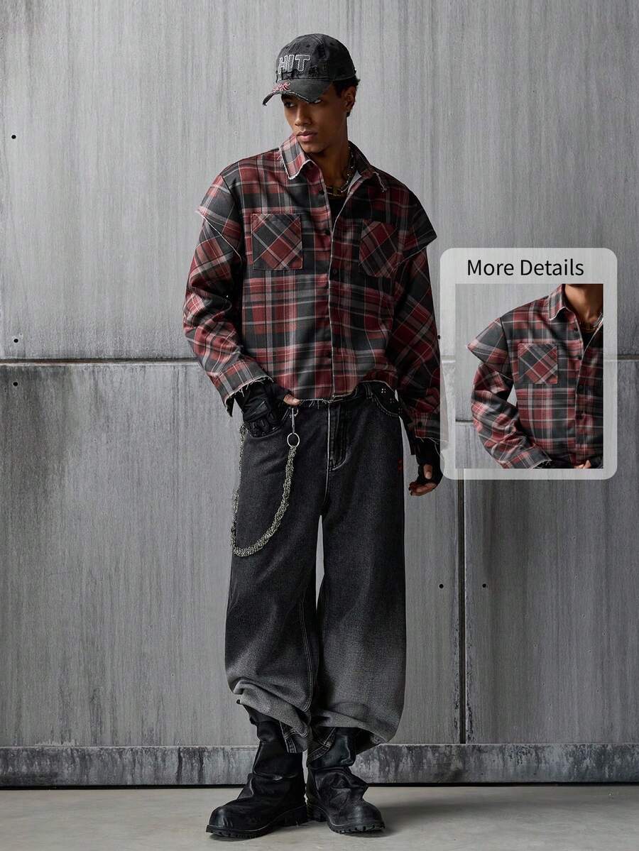 NEON BLANC Plaid Casual Personalized Long Sleeve Loose Front Button Men Shirt Mens Plaid Mens Grunge Clothes - Multicolor - View 1