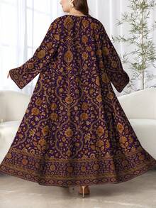 SHEIN Najma Plus Size Women's Floral Digital Print Casual Long Sleeve Arabic Style Abaya Cardigan Outerwear, Spring/Autumn, Modest Dress For Women Open Abaya For Women, Turkish Dress - Multicolor - View 2