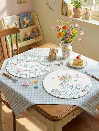 Joivida Adorable Floral-Patterned Small Dog-Shaped Artificial Leather Tablecloth - A Colorful Tablecloth For The Dining Table Or Kitchen Countertop Decoration, A Stain-Resistant Tablecloth Featuring Vase/Butterfly/Cake Decorative Elements. It Is A Thoughtful Gift For Friends And Family, And Also A Fashionable Home Kitchen Accessory Suitable For Casual Dining And Gatherings.