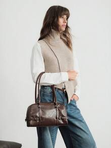 SHECARRY Women's Buckle Design Casual Versatile Shoulder Bag For Daily Use - Mocha Brown - View 7