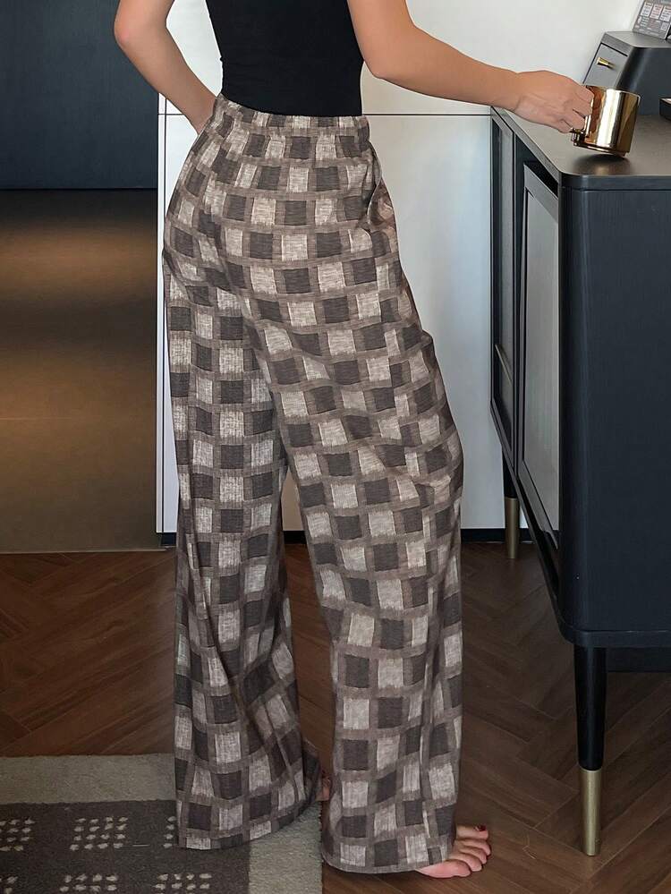 Women's Plaid Loose Elastic Waist Oblique Pocket Pajama Bottoms