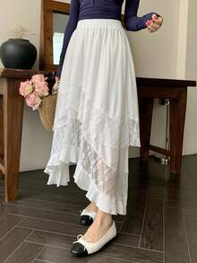 K-Vae New Lace Asymmetrical A-Line Cake Design Skirt, Spring/Summer - White - View 3
