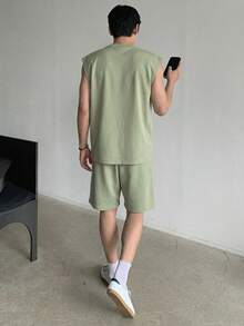 DAZY Green Letter Print Tank Top And Shorts Set For Men, Spring/Summer - Green - View 2