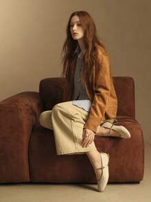 Rosivie Giày bệt thời trang thường ngày có khóa cài dành cho nữ - Màu be - Xem 2